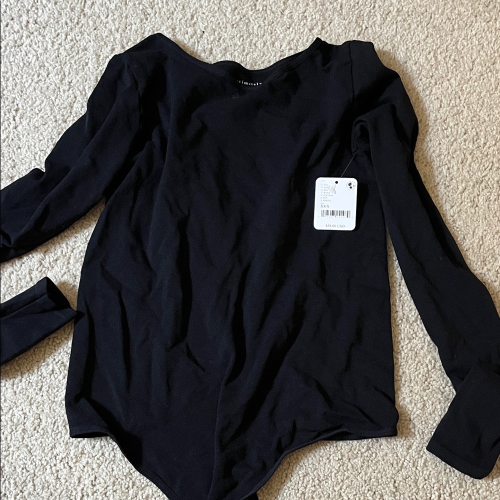 Free People Black Long Sleeve Bodysuit